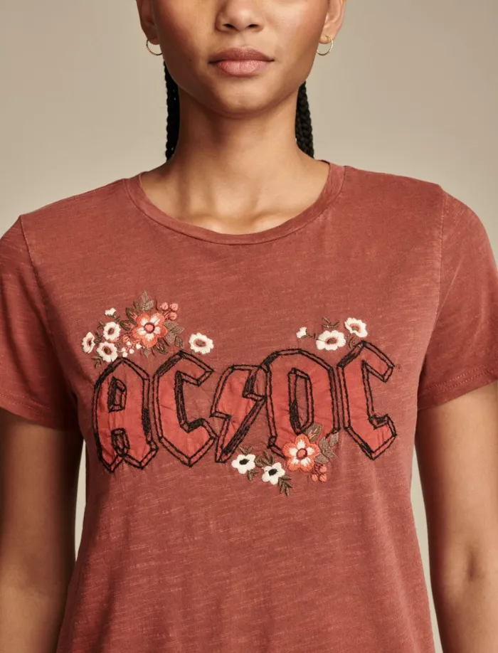 Acdc High Voltage Floral Classic Crew Cinnabar Women Lucky Brand Graphic Tees