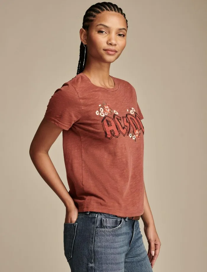 Acdc High Voltage Floral Classic Crew Cinnabar Women Lucky Brand Graphic Tees