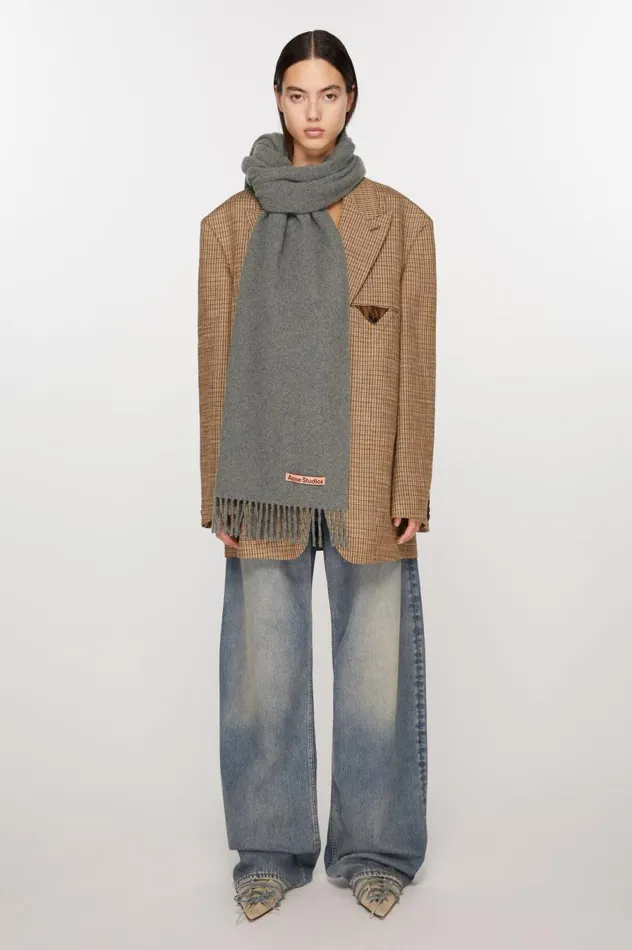 Acne Studios Cashmere Fringe Scarf 8211 Narrow Grey Melange Women Scarves
