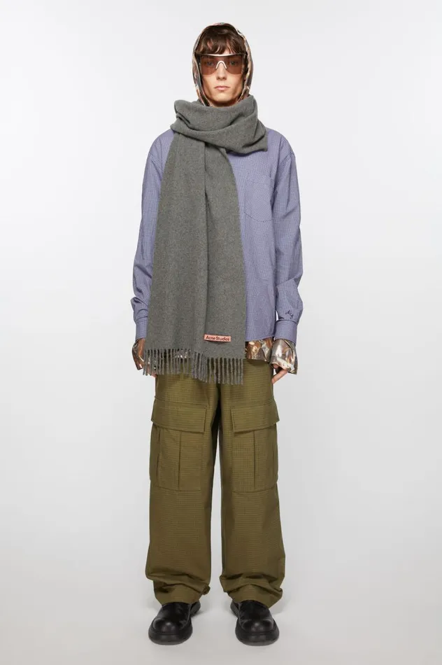 Acne Studios Cashmere Fringe Scarf 8211 Narrow Grey Melange Women Scarves