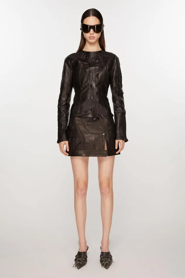 Acne Studios Creased Leather Mini Skirt Black Women Skirts