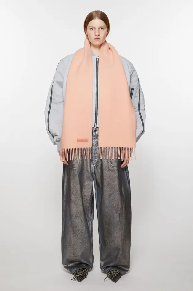 Acne Studios Fringe Wool Scarf 8211 Narrow Peach Pink Women Scarves