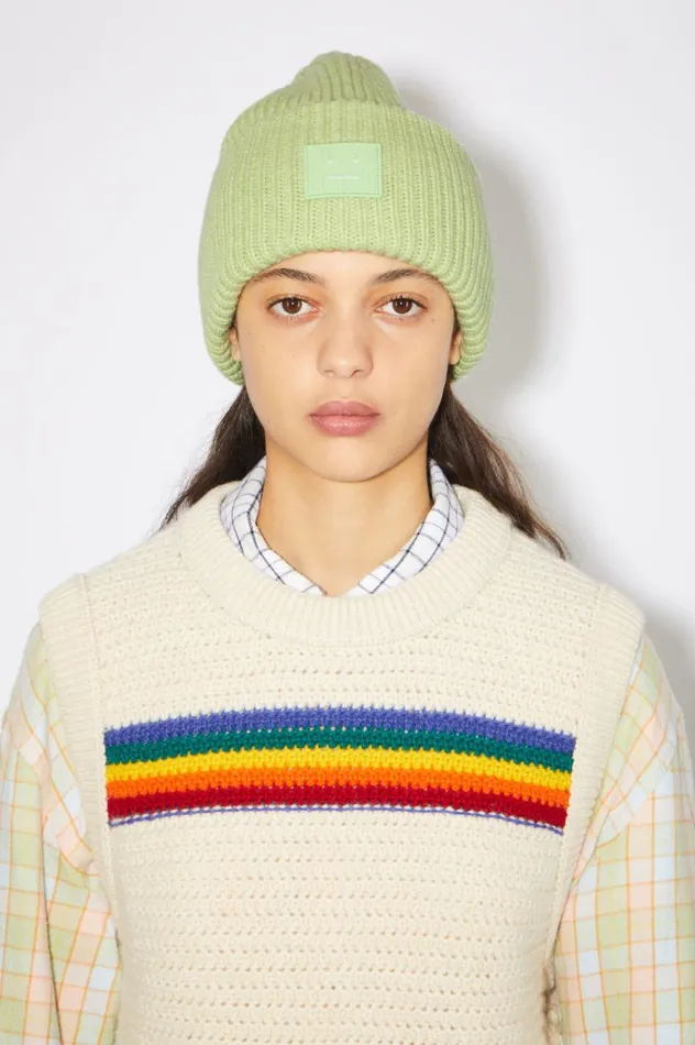 Acne Studios Large Face Logo Beanie Pale Green Melange Men Hats