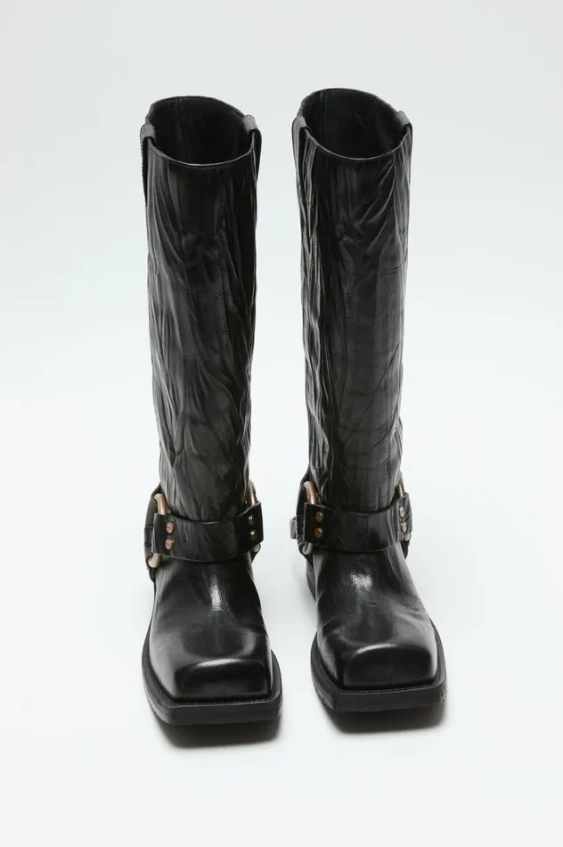 Acne Studios Leather Buckle Boots Anthracite Grey Women Shoes