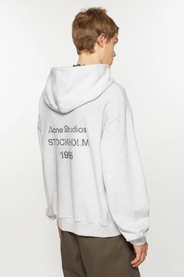 Acne Studios Logo Hooded Sweater Pale Grey Melange Women Sweatshirts