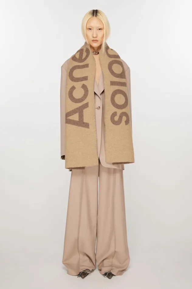 Acne Studios Logo Jacquard Scarf 8211 Narrow Camel Brown Men Scarves