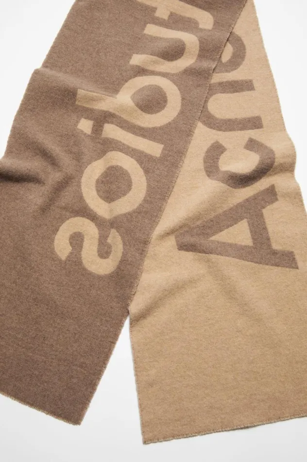 Acne Studios Logo Jacquard Scarf 8211 Narrow Camel Brown Men Scarves