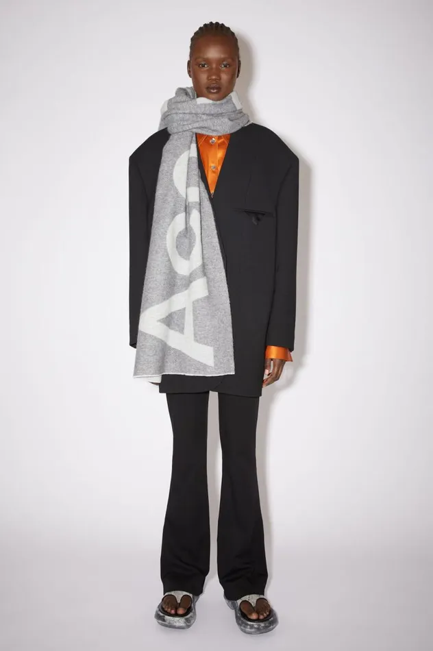 Acne Studios Logo Jacquard Scarf Grey Women Scarves