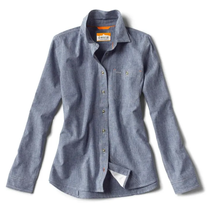 Active Women Orvis Womens LongSleeved Tech Chambray Work Shirt Blue Chambray