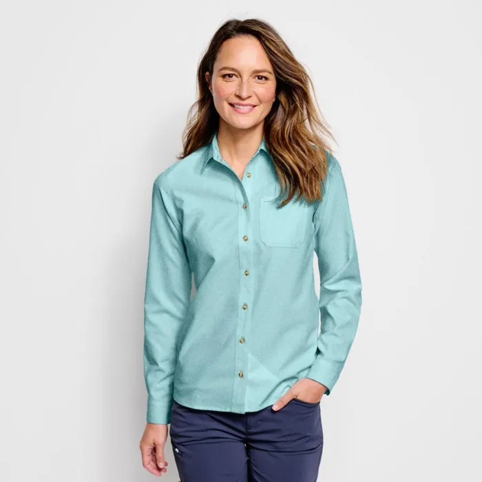 Active Women Orvis Womens LongSleeved Tech Chambray Work Shirt Blue Chambray