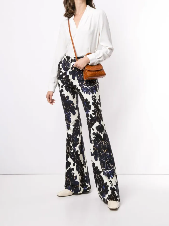Adam Lippes Pants Flare Pant In Printed Twill Royal Blue Damask 8211 Women