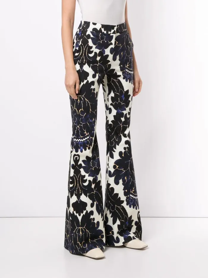 Adam Lippes Pants Flare Pant In Printed Twill Royal Blue Damask 8211 Women