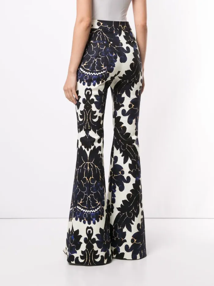Adam Lippes Pants Flare Pant In Printed Twill Royal Blue Damask 8211 Women