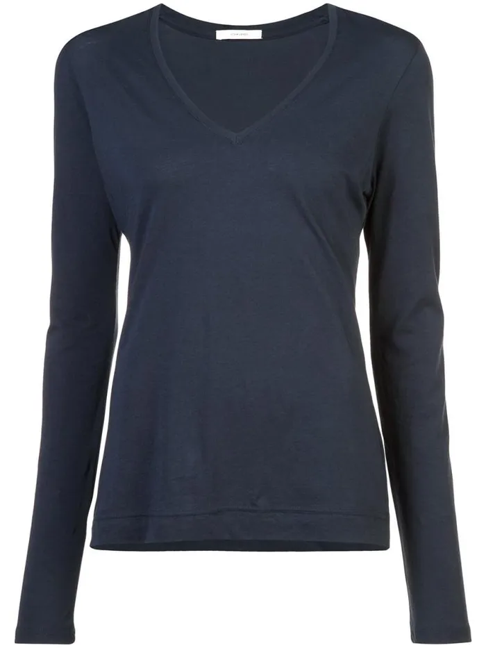 Adam Lippes Pima Cotton TShirts Long Sleeve VNeck TShirt In Pima Cotton Navy 8211 Women