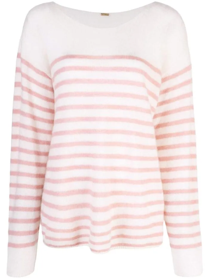 Adam Lippes Sweaters Breton Stripe Sweater In Brushed Cashmere Ivorypetal Pink 8211 Women