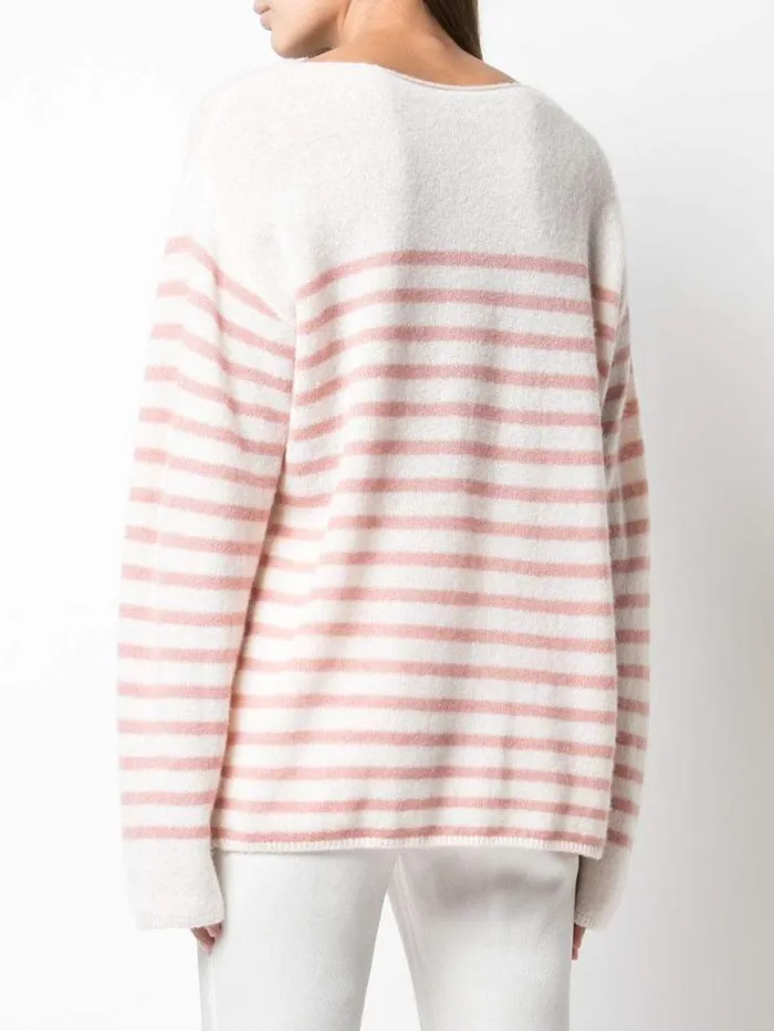 Adam Lippes Sweaters Breton Stripe Sweater In Brushed Cashmere Ivorypetal Pink 8211 Women