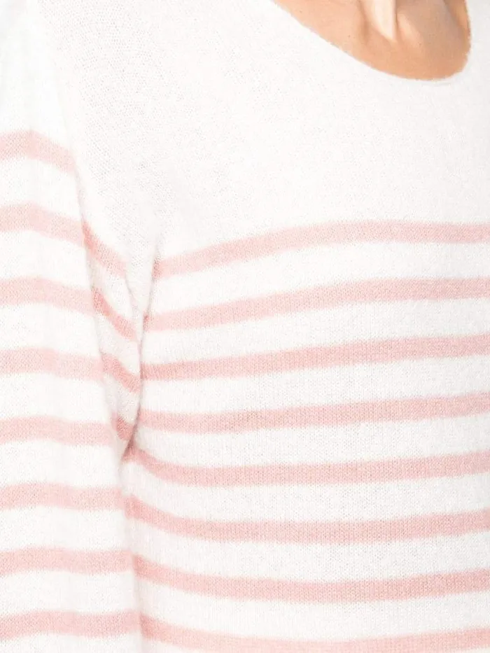 Adam Lippes Sweaters Breton Stripe Sweater In Brushed Cashmere Ivorypetal Pink 8211 Women
