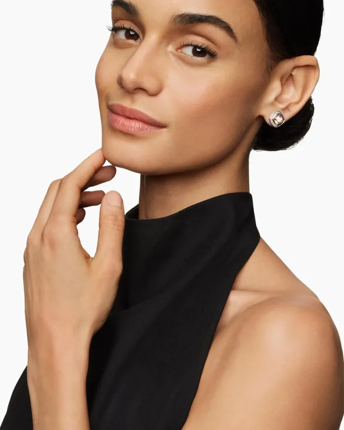 Albion Stud Earrings In Sterling Silver With 18K Rose Gold Morganite And Pav Diamonds 7mm Women David Yurman Stud Albion Stud Earrings In Sterling Silver With 18K Rose Gold Morganite And Pav Diamonds 7mm Women David Yurman Stud