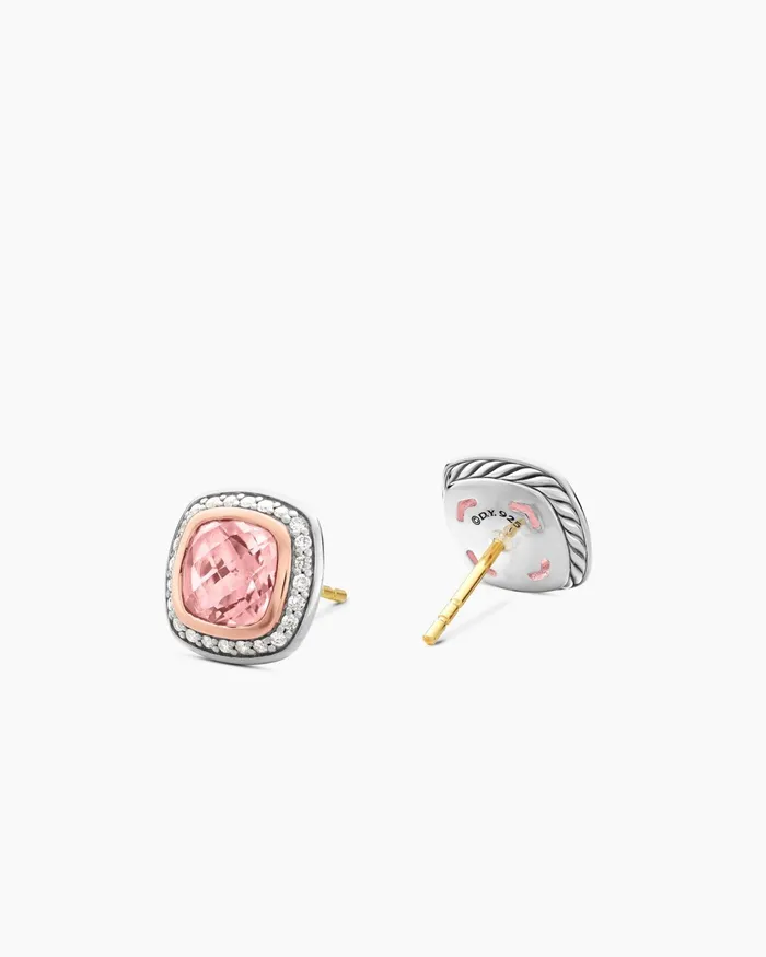 Albion Stud Earrings In Sterling Silver With 18K Rose Gold Morganite And Pav Diamonds 7mm Women David Yurman Stud Albion Stud Earrings In Sterling Silver With 18K Rose Gold Morganite And Pav Diamonds 7mm Women David Yurman Stud