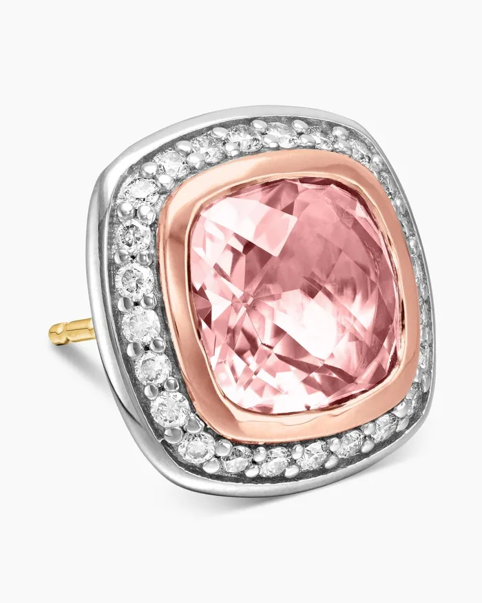 Albion Stud Earrings In Sterling Silver With 18K Rose Gold Morganite And Pav Diamonds 7mm Women David Yurman Stud Albion Stud Earrings In Sterling Silver With 18K Rose Gold Morganite And Pav Diamonds 7mm Women David Yurman Stud