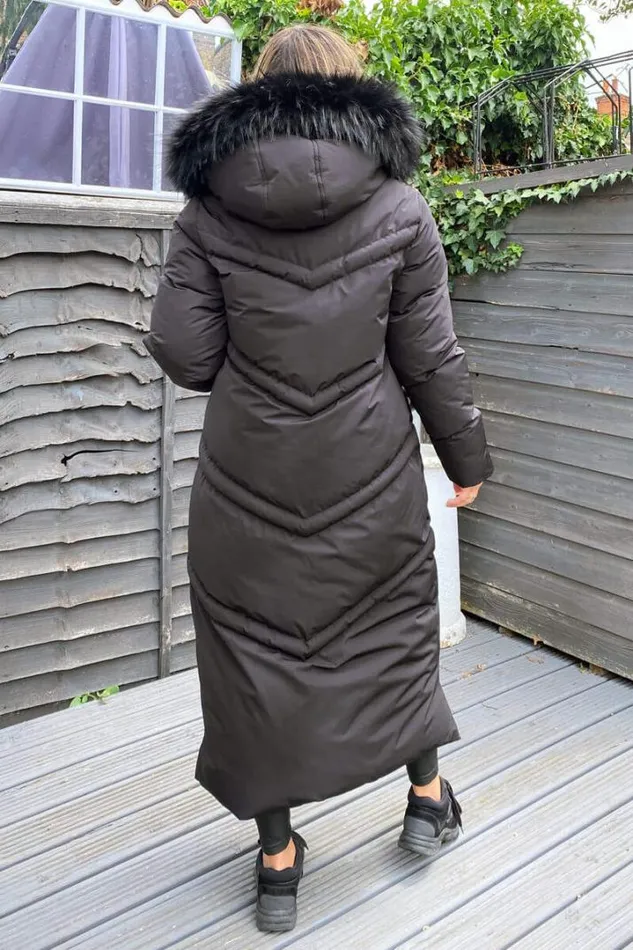 AX Paris Coats 038 Jackets Black Faux Fur Trim Hooded Puffer Coat