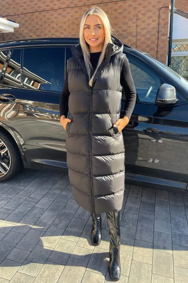 AX Paris Coats 038 Jackets Black Zip Up Hooded Gilet