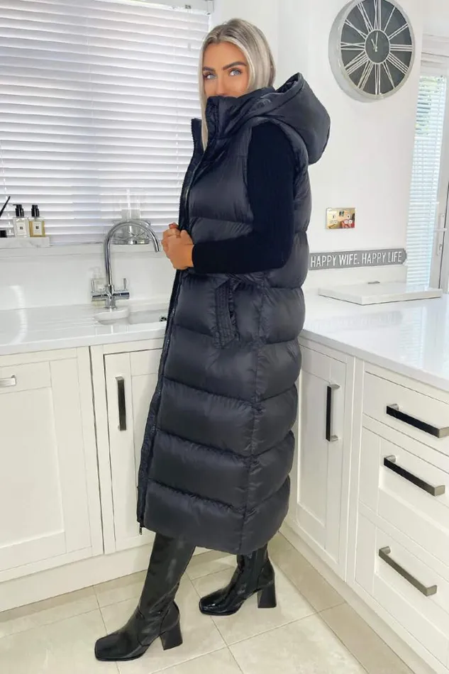 AX Paris Coats 038 Jackets Black Zip Up Hooded Gilet