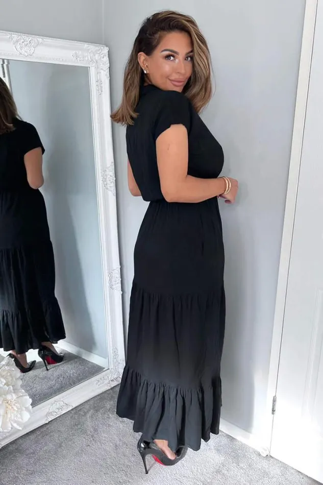 AX Paris Dresses Black Short Sleeved VNeck Midi Smock Dress