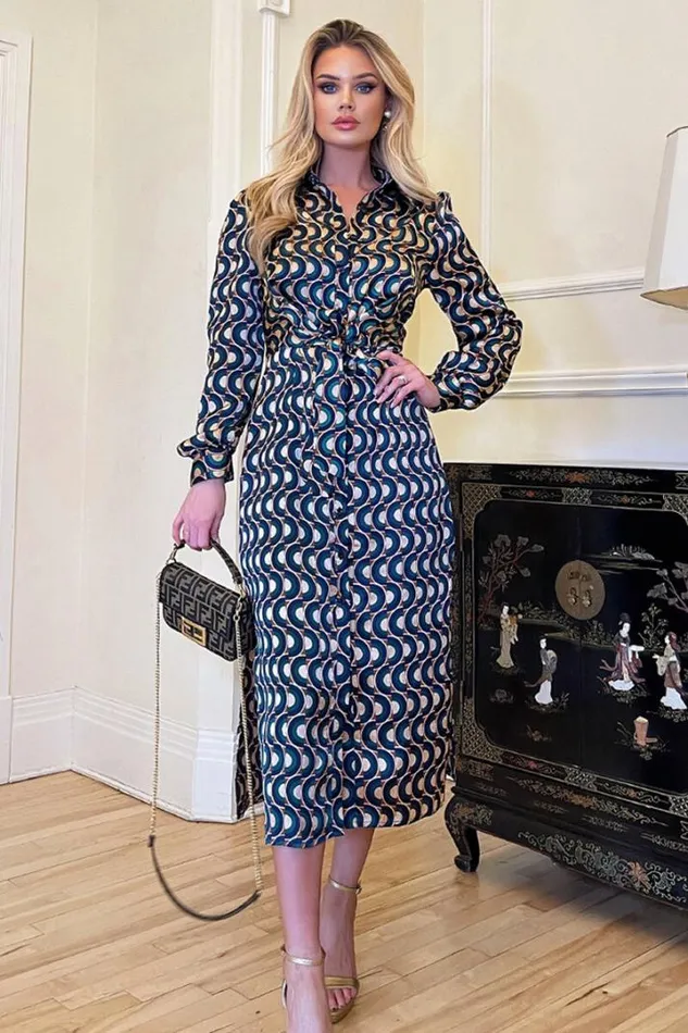 AX Paris Dresses Multi Tie Waist Midi Shirt Dress