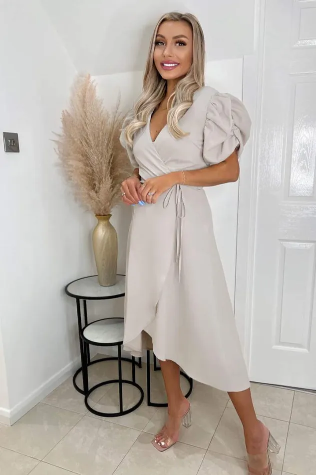 AX Paris Dresses Stone Wrap Over Tie Midi Dress