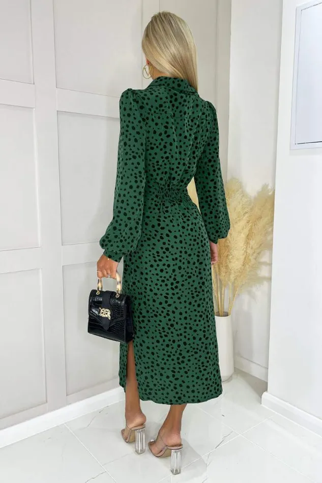AX Paris Dresses Teal Printed Tie Waist Button Front Shirt Midi Dress
