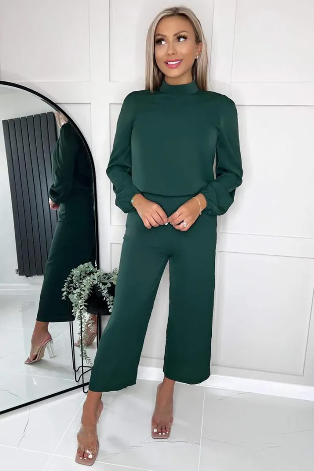 AX Paris Jumpsuits And Playsuits Teal Round Neck Long Sleeve Jumpsuit