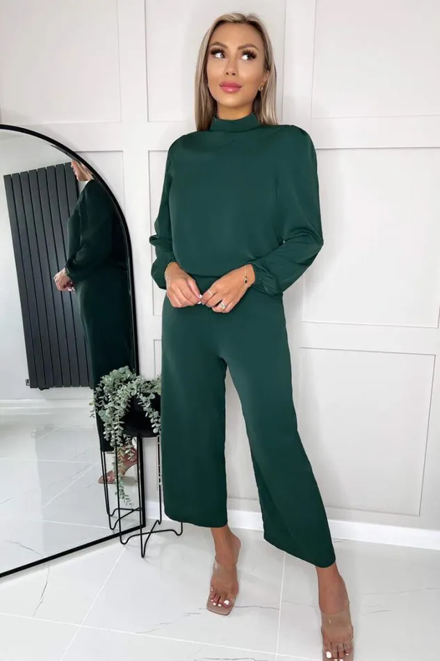 AX Paris Jumpsuits And Playsuits Teal Round Neck Long Sleeve Jumpsuit