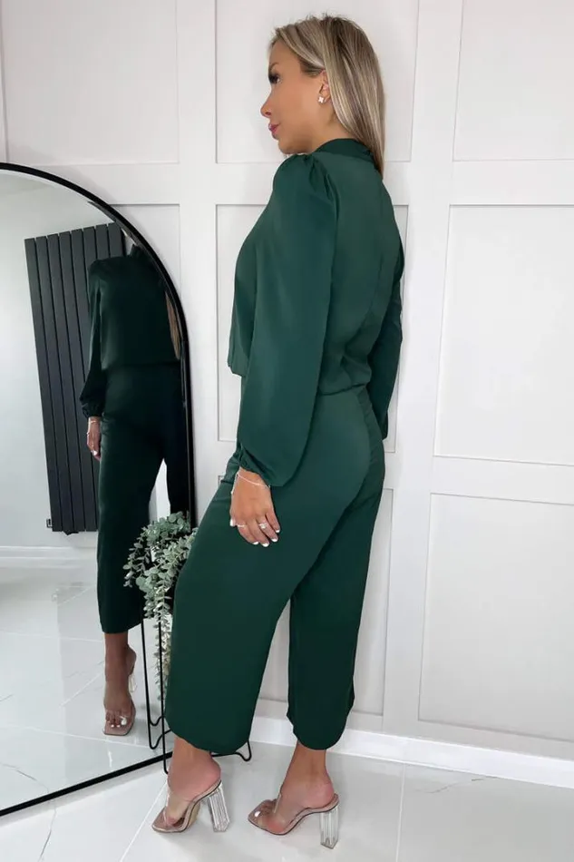 AX Paris Jumpsuits And Playsuits Teal Round Neck Long Sleeve Jumpsuit