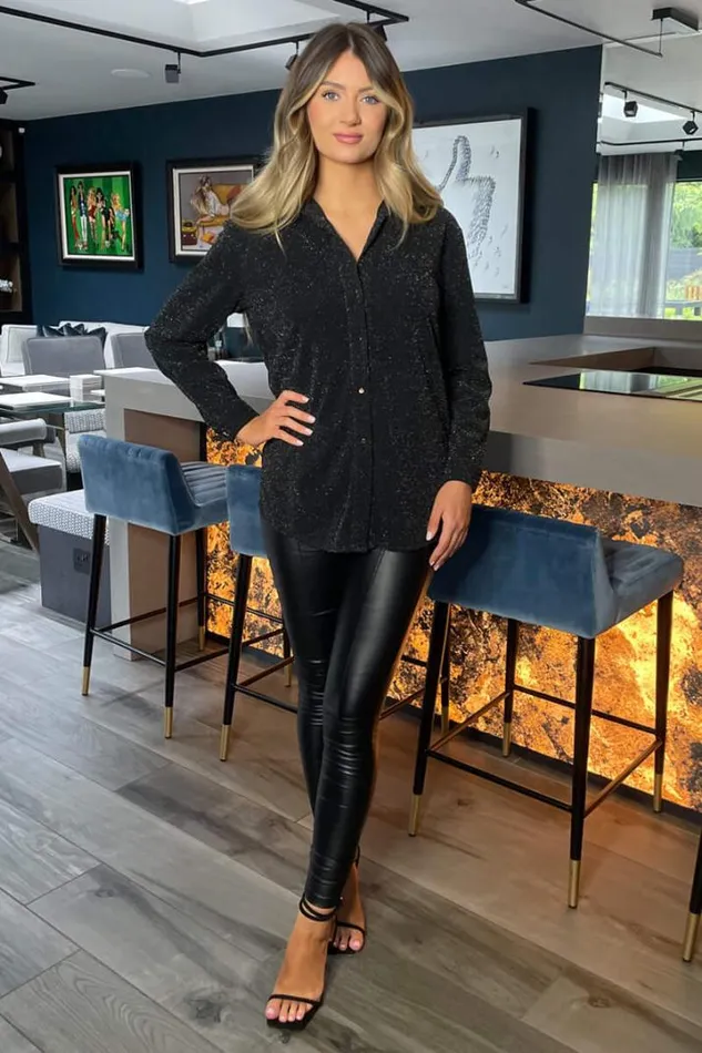 AX Paris Tops Black Sparkly Long Sleeve Shirt