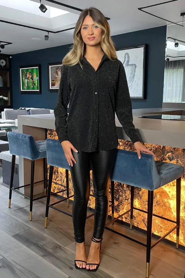 AX Paris Tops Black Sparkly Long Sleeve Shirt