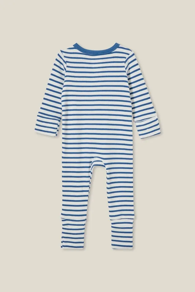 Baby Rompers and Bubbysuits Cotton On The Billie Long Sleeve Rib Romper Petty Bluevanilla Stripe Baby Rompers and Bubbysuits Cotton On The Billie Long Sleeve Rib Romper Petty Bluevanilla Stripe