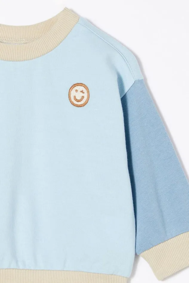 Baby Sweatshirts and Sweatpants Cotton On Alma Drop Shoulder Sweater Frosty Bluehappy Colourblock Baby Sweatshirts and Sweatpants Cotton On Alma Drop Shoulder Sweater Frosty Bluehappy Colourblock