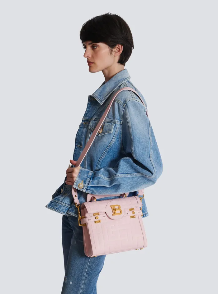 Balmain Handbags Women BBuzz 23 Bag In Grained PB Labyrinth Leather Pink