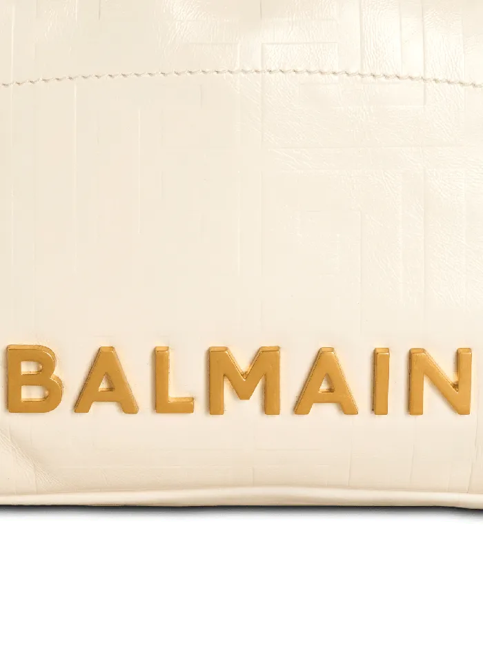 Balmain Handbags Women Small 1945 Soft Bag In Embossed Crackled Calfskin With A PB Labyrinth Monogram White
