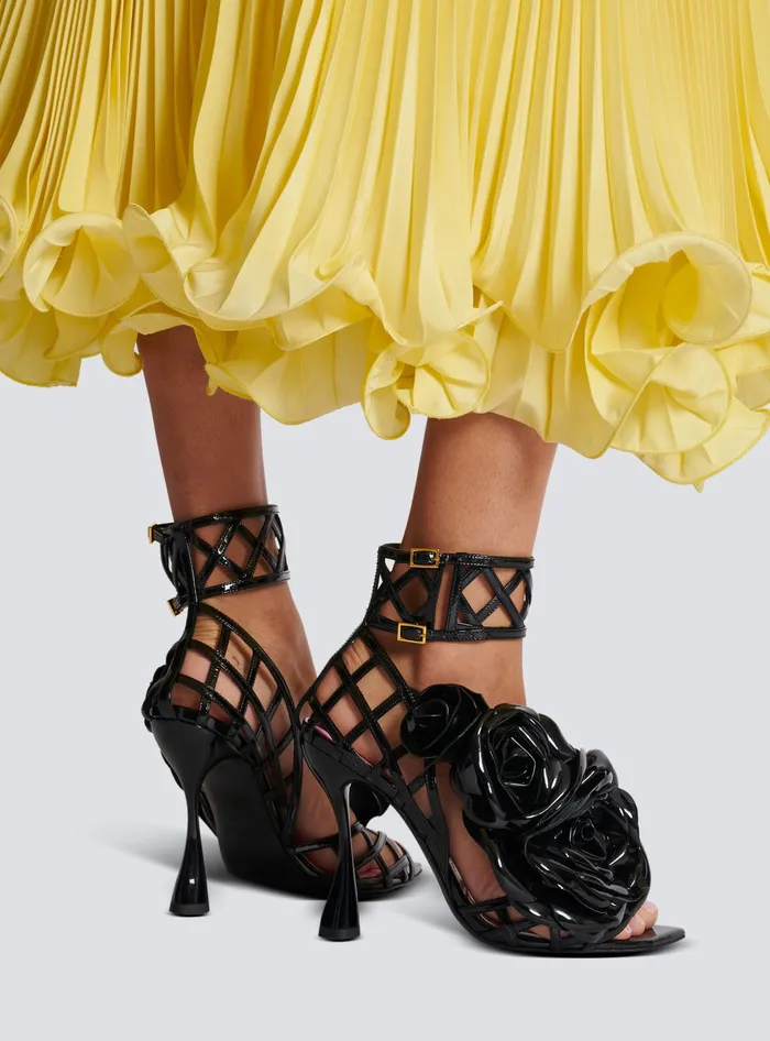 Balmain High Heels and Pumps Women Patent Leather Eden Sandals With Flowers Black