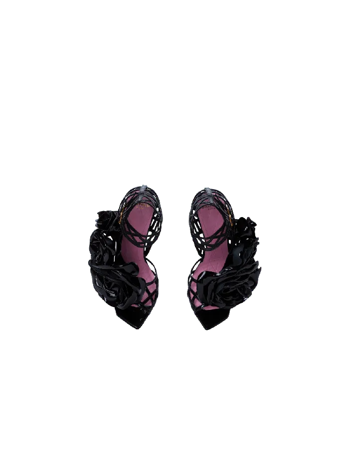 Balmain High Heels and Pumps Women Patent Leather Eden Sandals With Flowers Black
