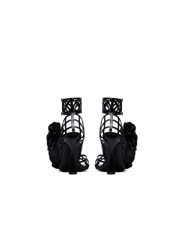 Balmain High Heels and Pumps Women Patent Leather Eden Sandals With Flowers Black