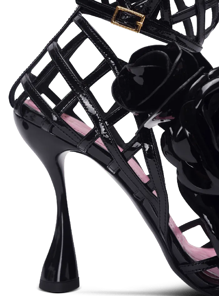 Balmain High Heels and Pumps Women Patent Leather Eden Sandals With Flowers Black