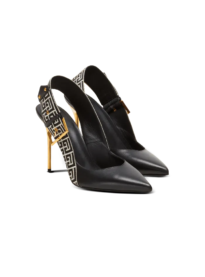 Balmain High Heels and Pumps Women Ruby Monogrammed Leather Slingbacks Black