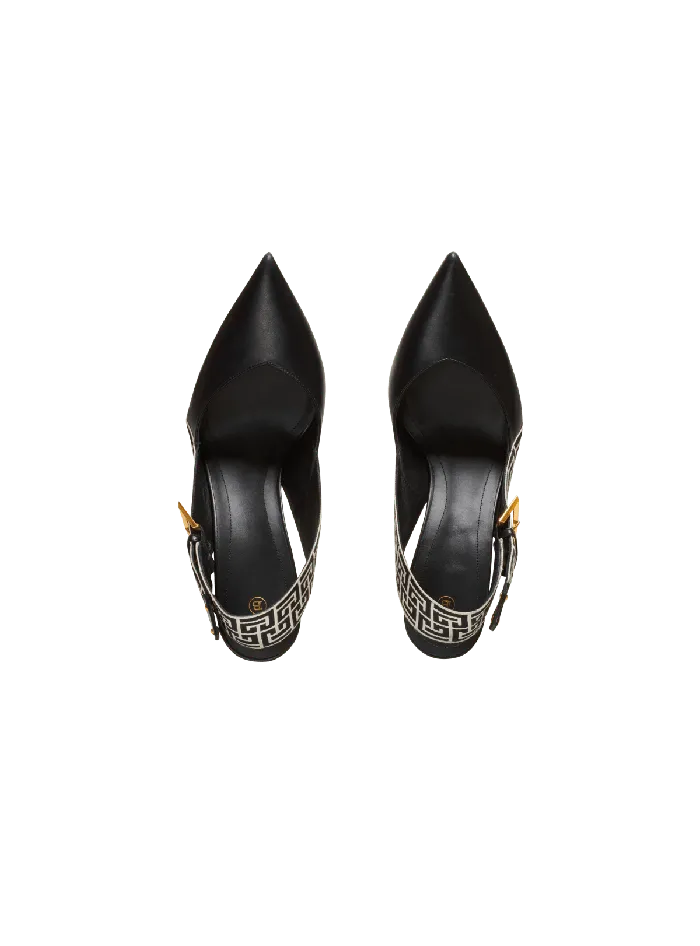 Balmain High Heels and Pumps Women Ruby Monogrammed Leather Slingbacks Black