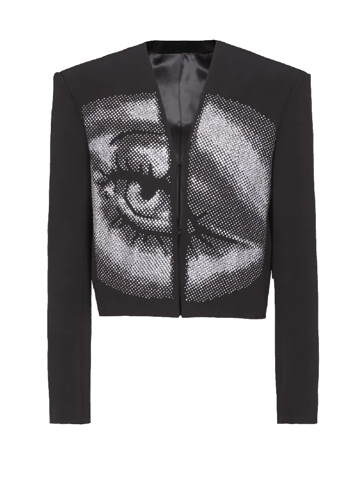 Balmain Jackets And Blazers Men Cropped Crepe Jacket With Crystals In An Eye Motif Black Balmain Jackets And Blazers Men Cropped Crepe Jacket With Crystals In An Eye Motif Black