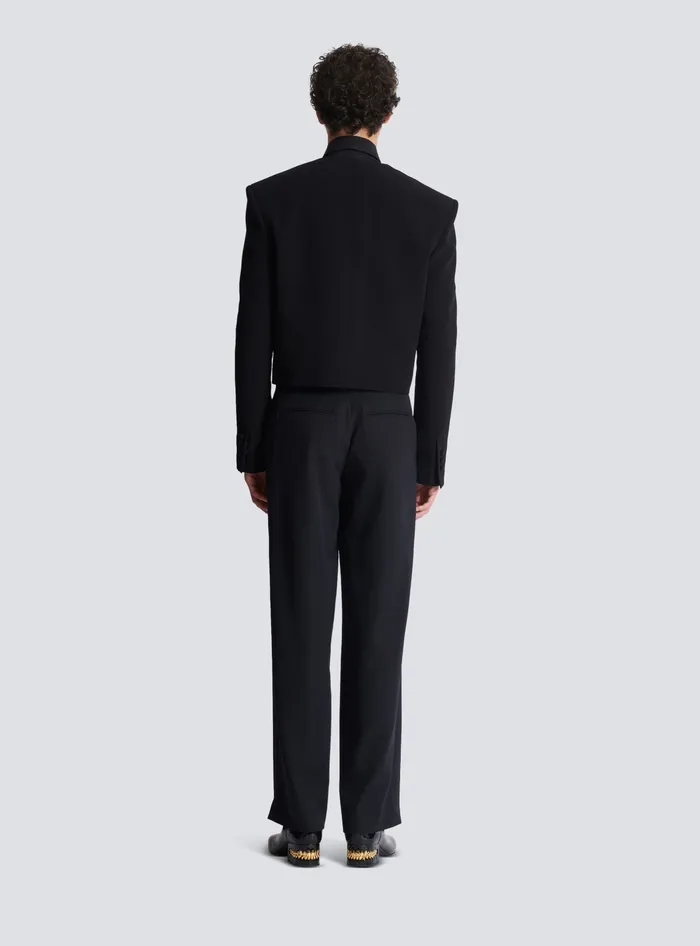 Balmain Jackets And Blazers Men Cropped Crepe Jacket With Crystals In An Eye Motif Black