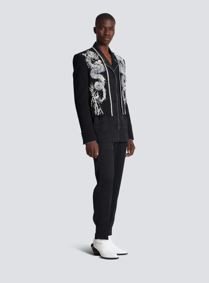 Balmain Jackets And Blazers Men Dragon Embroidered Spencer Jacket Black