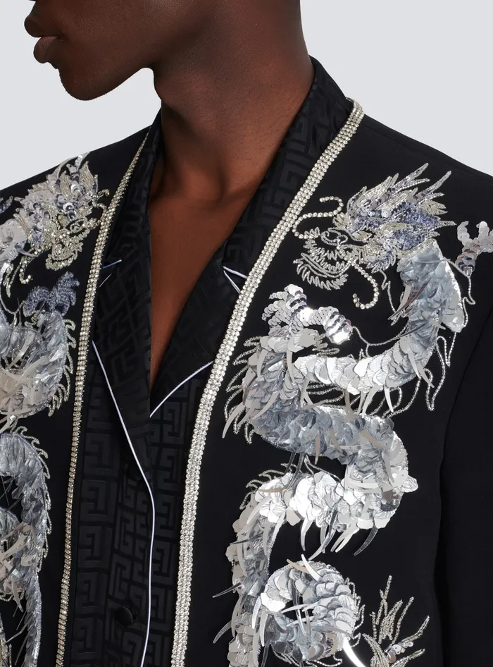 Balmain Jackets And Blazers Men Dragon Embroidered Spencer Jacket Black